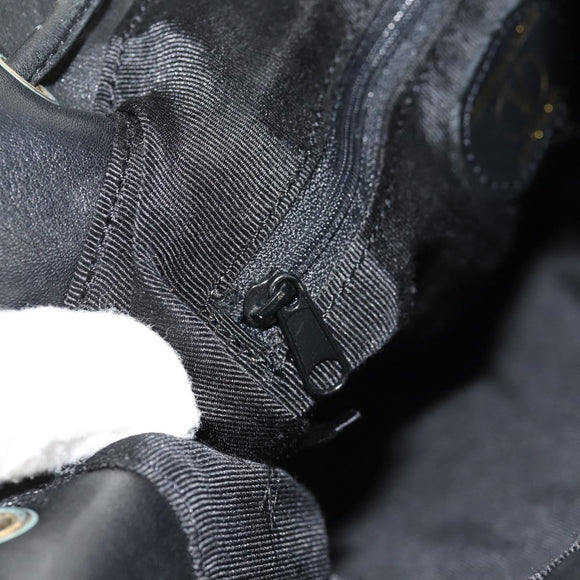 VALENTINO Backpack Nylon Leather Black Gold Auth BA8694