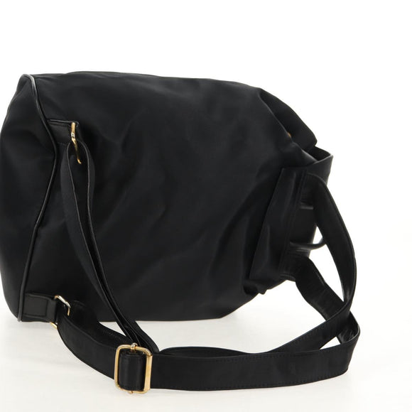 VALENTINO Backpack Nylon Leather Black Gold Auth BA8694