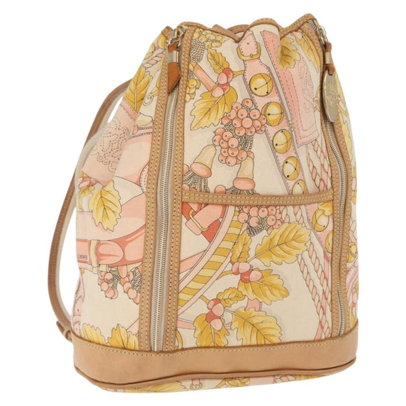 LOEWE Backpack Canvas Leather Beige Gold Auth BA8695