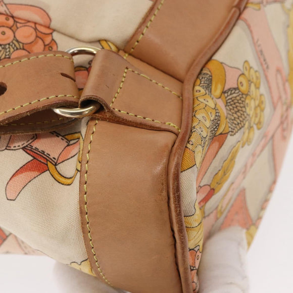 LOEWE Backpack Canvas Leather Beige Gold Auth BA8695