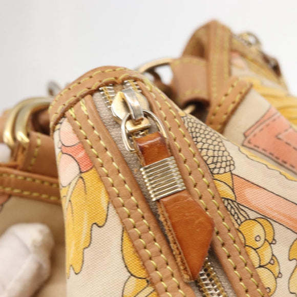 LOEWE Backpack Canvas Leather Beige Gold Auth BA8695