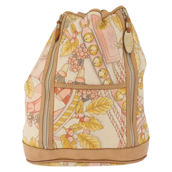 LOEWE Backpack Canvas Leather Beige Gold Auth BA8695