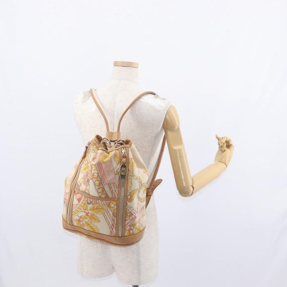 LOEWE Backpack Canvas Leather Beige Gold Auth BA8695