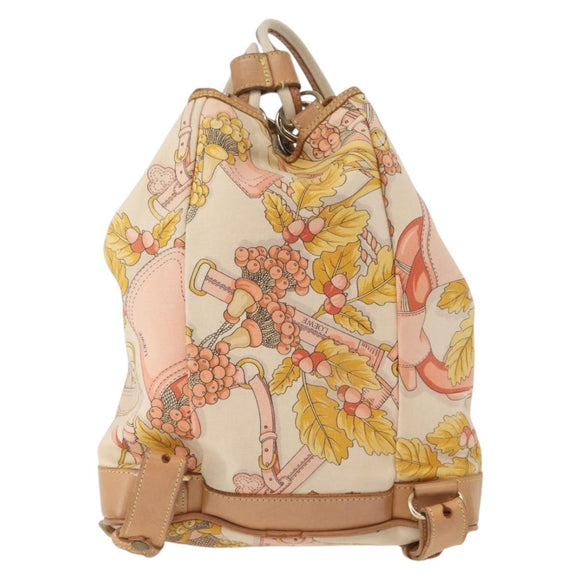 LOEWE Backpack Canvas Leather Beige Gold Auth BA8695