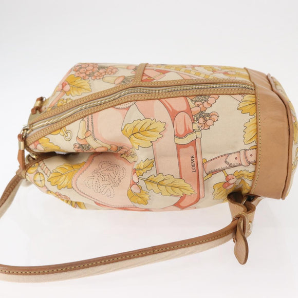 LOEWE Backpack Canvas Leather Beige Gold Auth BA8695