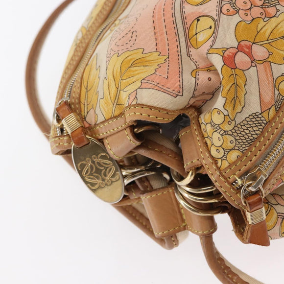 LOEWE Backpack Canvas Leather Beige Gold Auth BA8695