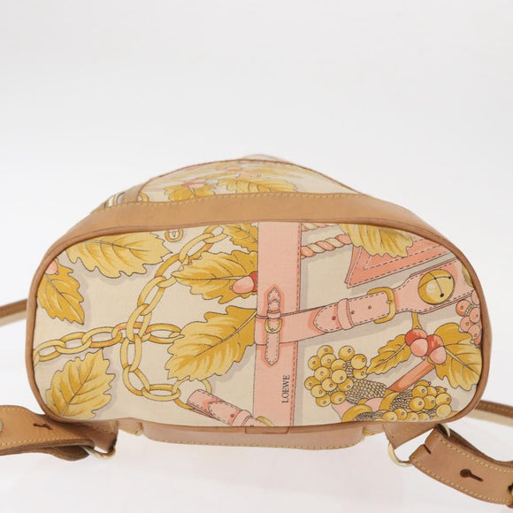 LOEWE Backpack Canvas Leather Beige Gold Auth BA8695