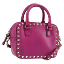 VALENTINO Studs Hand Bag Leather 2way Purple Gold Auth BA8698-1