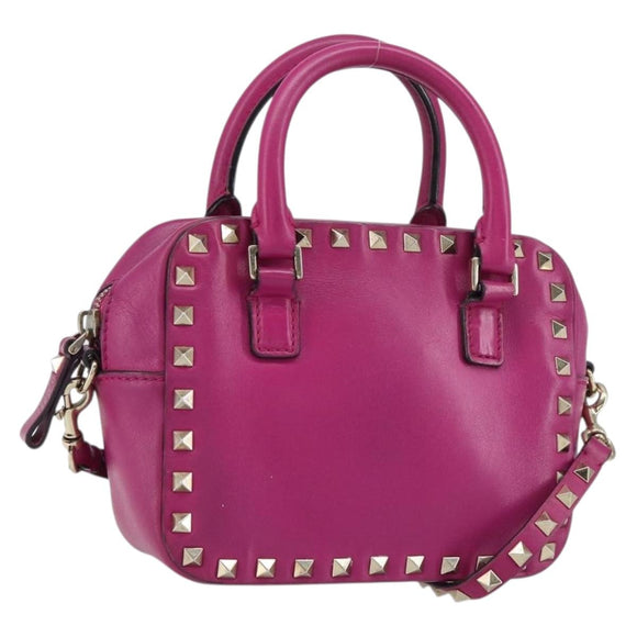 VALENTINO Studs Hand Bag Leather 2way Purple Gold Auth BA8698
