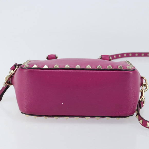 VALENTINO Studs Hand Bag Leather 2way Purple Gold Auth BA8698