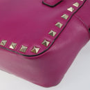 VALENTINO Studs Hand Bag Leather 2way Purple Gold Auth BA8698-14