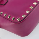 VALENTINO Studs Hand Bag Leather 2way Purple Gold Auth BA8698-15