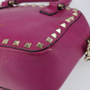 VALENTINO Studs Hand Bag Leather 2way Purple Gold Auth BA8698-16