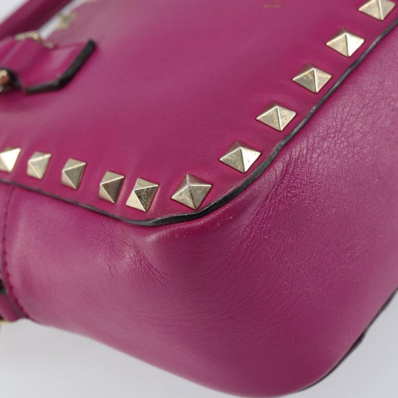 VALENTINO Studs Hand Bag Leather 2way Purple Gold Auth BA8698