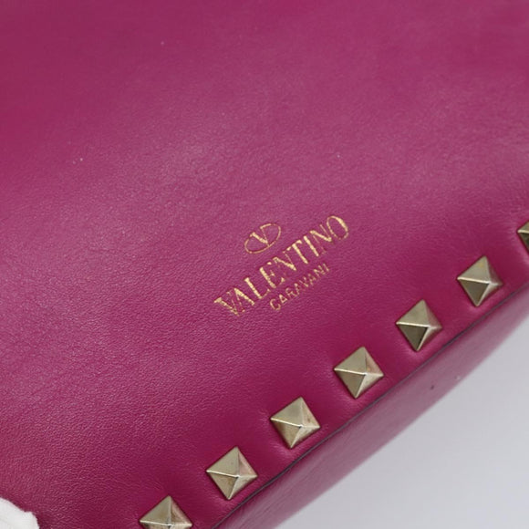 VALENTINO Studs Hand Bag Leather 2way Purple Gold Auth BA8698
