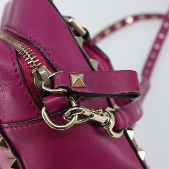 VALENTINO Studs Hand Bag Leather 2way Purple Gold Auth BA8698