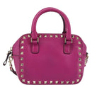 VALENTINO Studs Hand Bag Leather 2way Purple Gold Auth BA8698-13