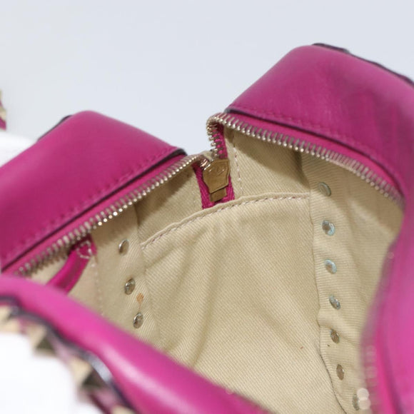 VALENTINO Studs Hand Bag Leather 2way Purple Gold Auth BA8698