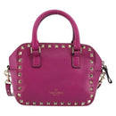 VALENTINO Studs Hand Bag Leather 2way Purple Gold Auth BA8698-2