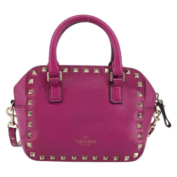 VALENTINO Studs Hand Bag Leather 2way Purple Gold Auth BA8698 - 0