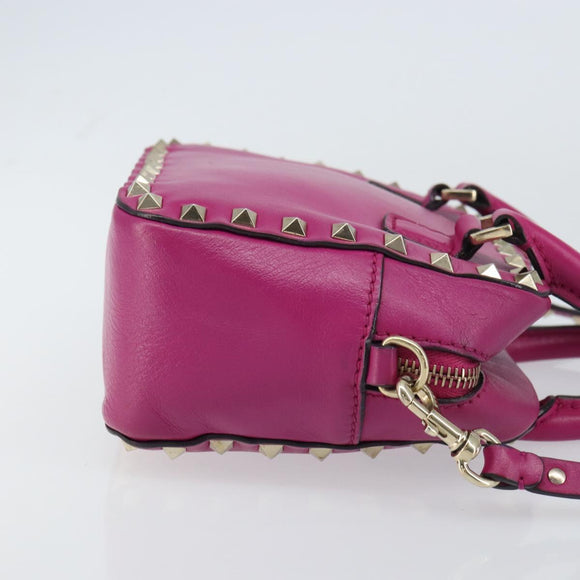 VALENTINO Studs Hand Bag Leather 2way Purple Gold Auth BA8698