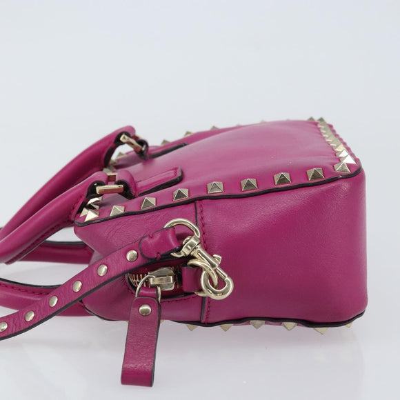 VALENTINO Studs Hand Bag Leather 2way Purple Gold Auth BA8698