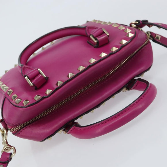 VALENTINO Studs Hand Bag Leather 2way Purple Gold Auth BA8698