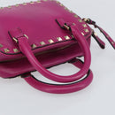 VALENTINO Studs Hand Bag Leather 2way Purple Gold Auth BA8698-7