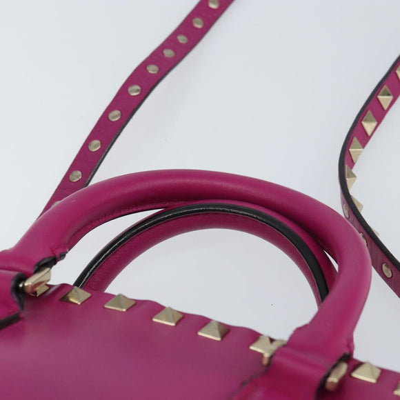 VALENTINO Studs Hand Bag Leather 2way Purple Gold Auth BA8698