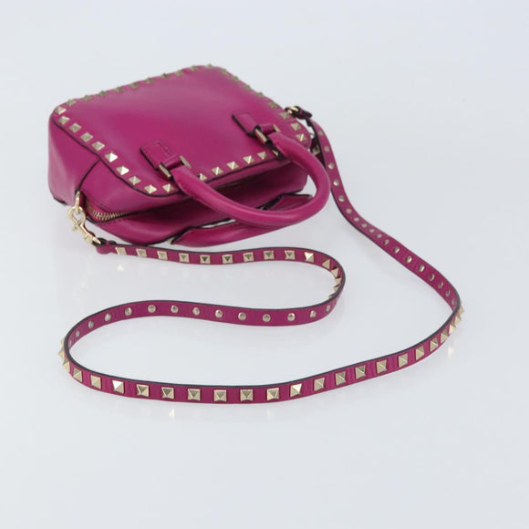 VALENTINO Studs Hand Bag Leather 2way Purple Gold Auth BA8698