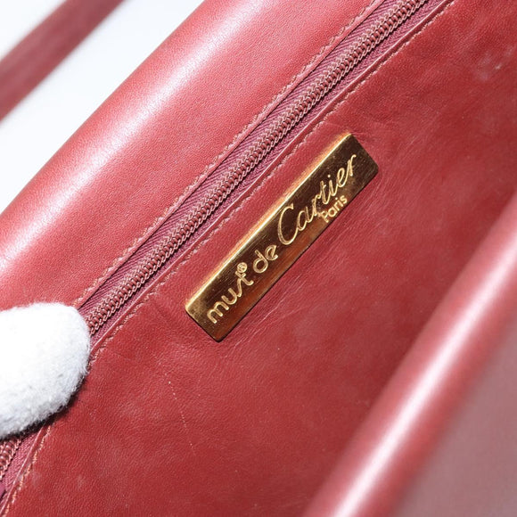 CARTIER Must Line Shoulder Bag Leather Bordeaux Gold Auth BA8699