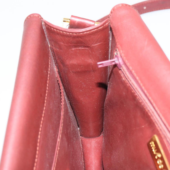 CARTIER Must Line Shoulder Bag Leather Bordeaux Gold Auth BA8699