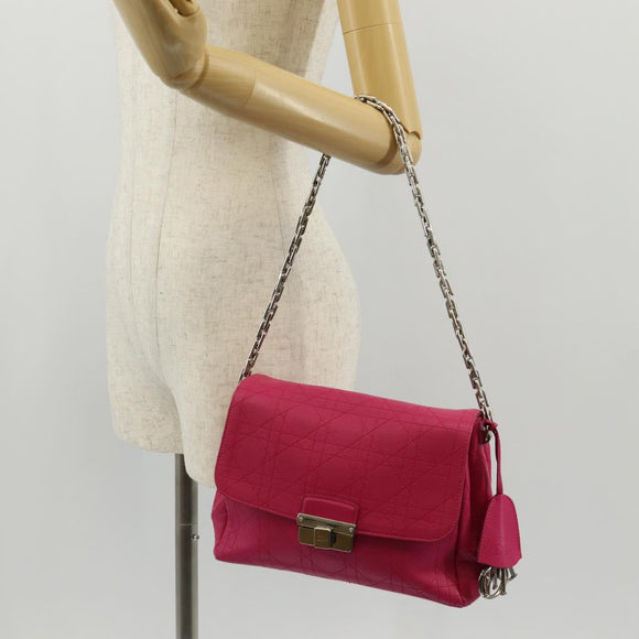 Christian Dior Canage Chain Shoulder Bag Pink Silver Auth BA8702V