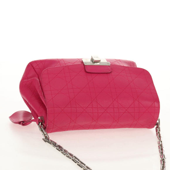 Christian Dior Canage Chain Shoulder Bag Pink Silver Auth BA8702V