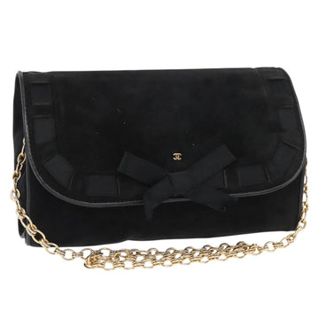 CHANEL Chain Shoulder Bag Suede Black Gold CC Auth BA8703