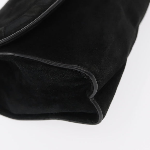 CHANEL Chain Shoulder Bag Suede Black Gold CC Auth BA8703