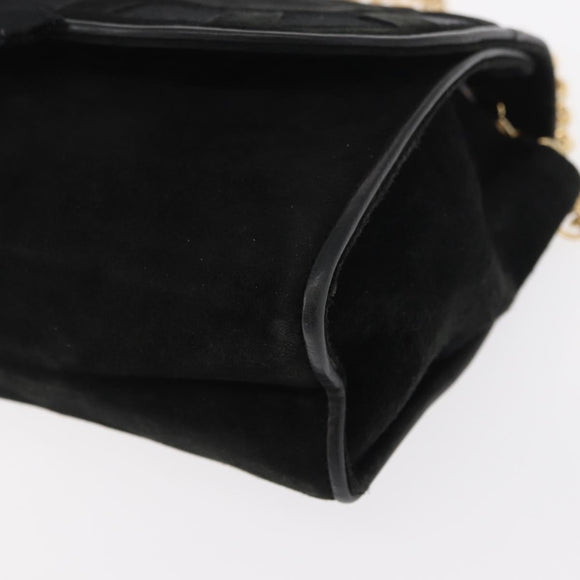 CHANEL Chain Shoulder Bag Suede Black Gold CC Auth BA8703