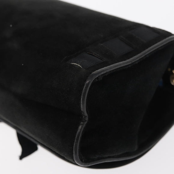 CHANEL Chain Shoulder Bag Suede Black Gold CC Auth BA8703