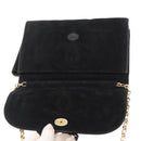 CHANEL Chain Shoulder Bag Suede Black Gold CC Auth BA8703-10