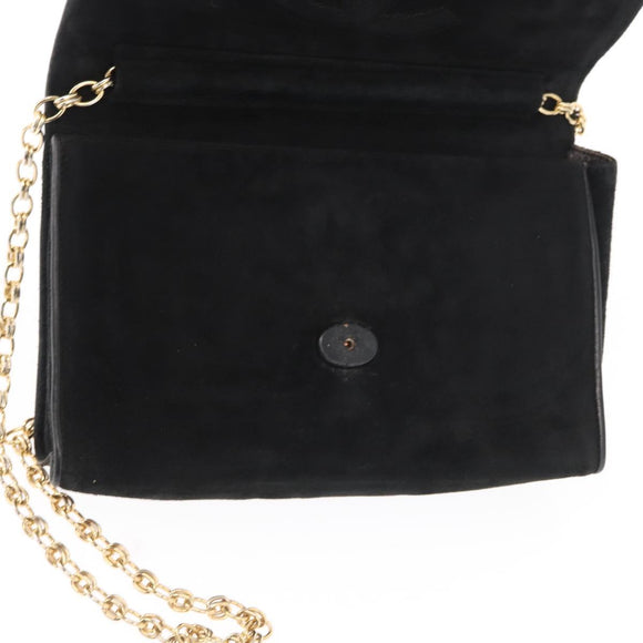 CHANEL Chain Shoulder Bag Suede Black Gold CC Auth BA8703