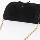 CHANEL Chain Shoulder Bag Suede Black Gold CC Auth BA8703-6