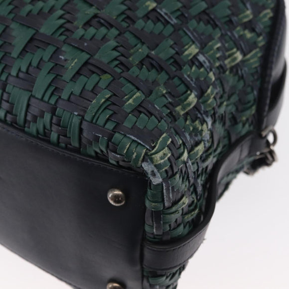 CHANEL Hand Bag Leather 2way Green CC Auth BA8704