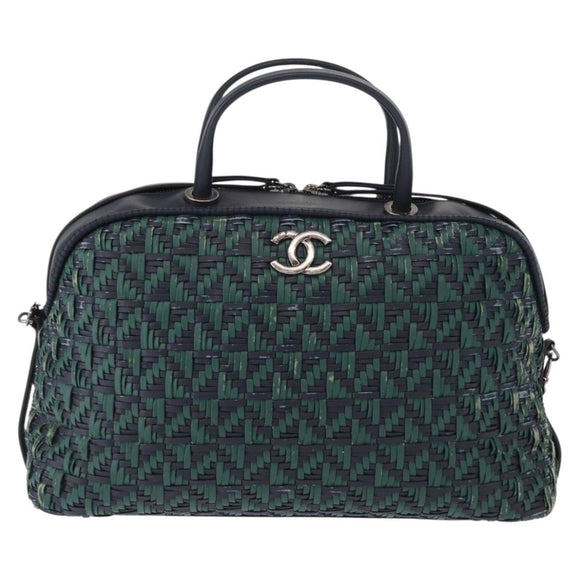 CHANEL Hand Bag Leather 2way Green CC Auth BA8704
