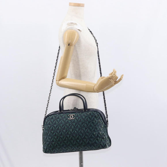 CHANEL Hand Bag Leather 2way Green CC Auth BA8704