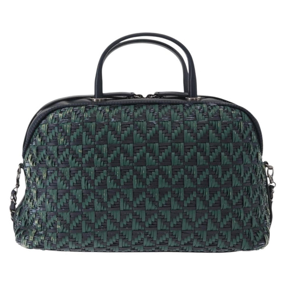 CHANEL Hand Bag Leather 2way Green CC Auth BA8704