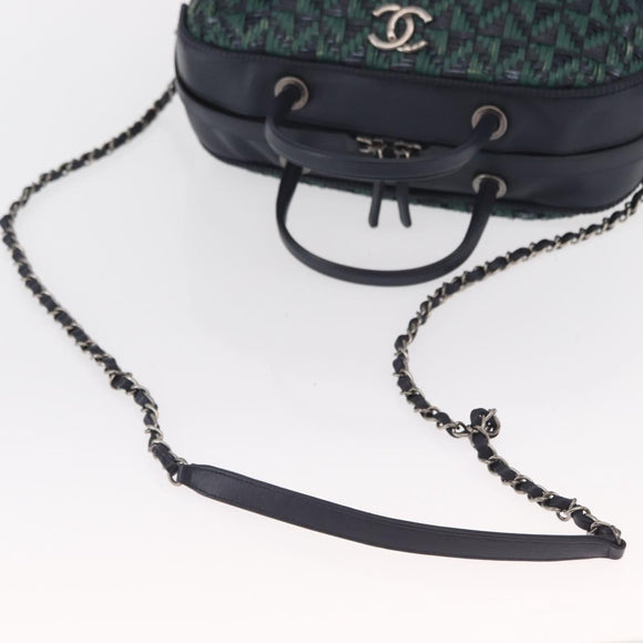 CHANEL Hand Bag Leather 2way Green CC Auth BA8704