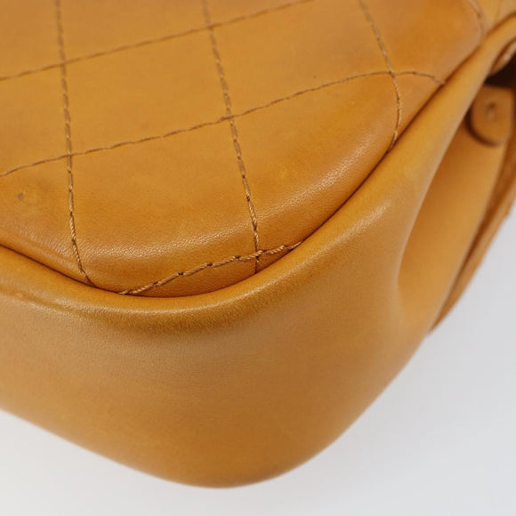 CHANEL Matelasse Chain Shoulder Bag Leather Orange CC Auth BA8705