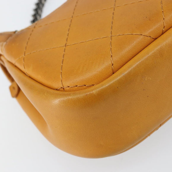 CHANEL Matelasse Chain Shoulder Bag Leather Orange CC Auth BA8705