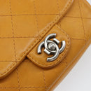 CHANEL Matelasse Chain Shoulder Bag Leather Orange CC Auth BA8705-18