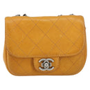 CHANEL Matelasse Chain Shoulder Bag Leather Orange CC Auth BA8705-13